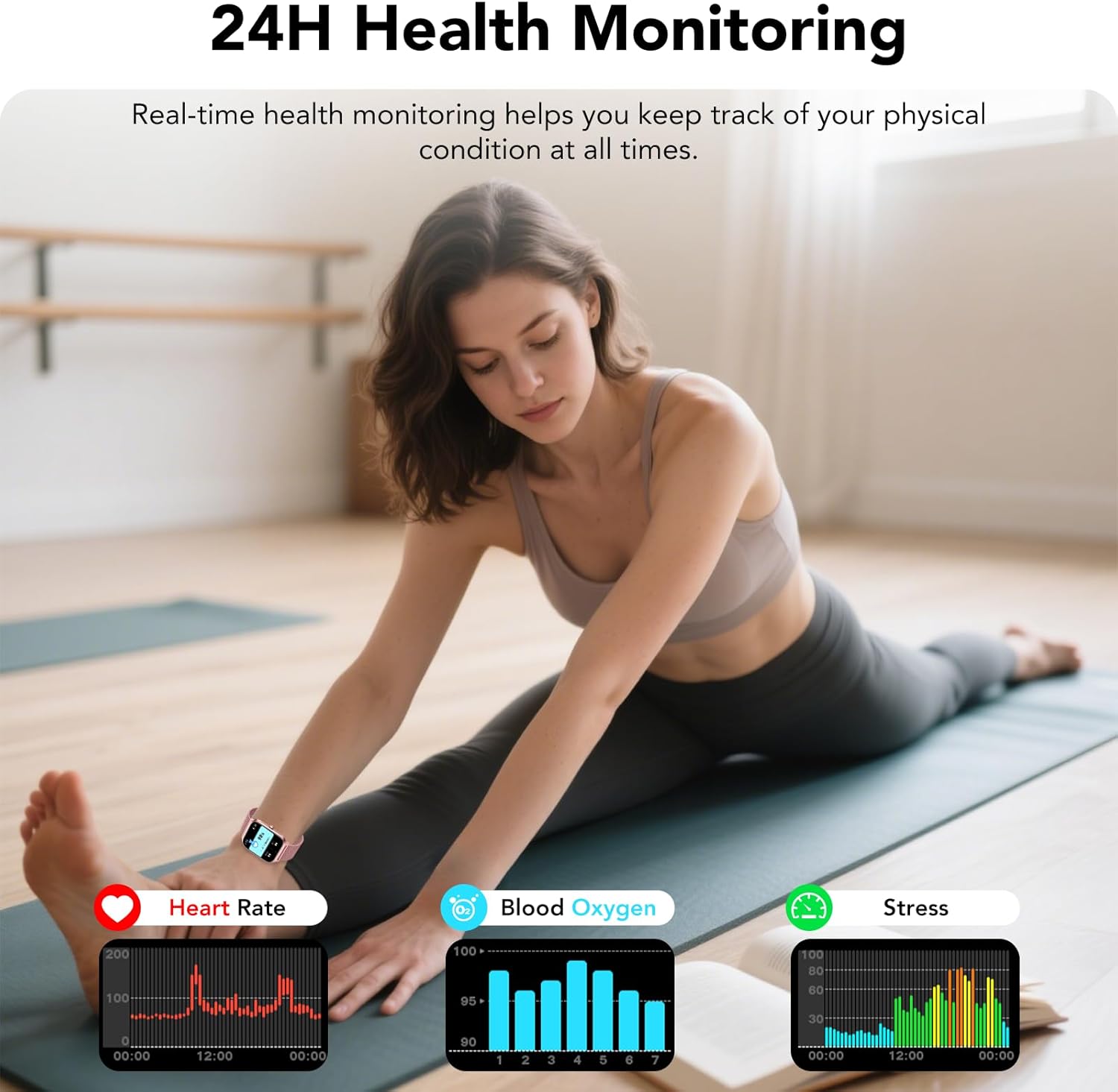 Smartwatch Damen mit Telefonfunktion, 1,85'' Zoll HD Fitnessuhr, Smart Watch 200+Sportmodi Fitness Tracker mit Herzfrequenz/Spo2/Schrittzähler/Schlafmonitor, IP68 Wasserdichte Sportuhr für iOS Android – Bild 5