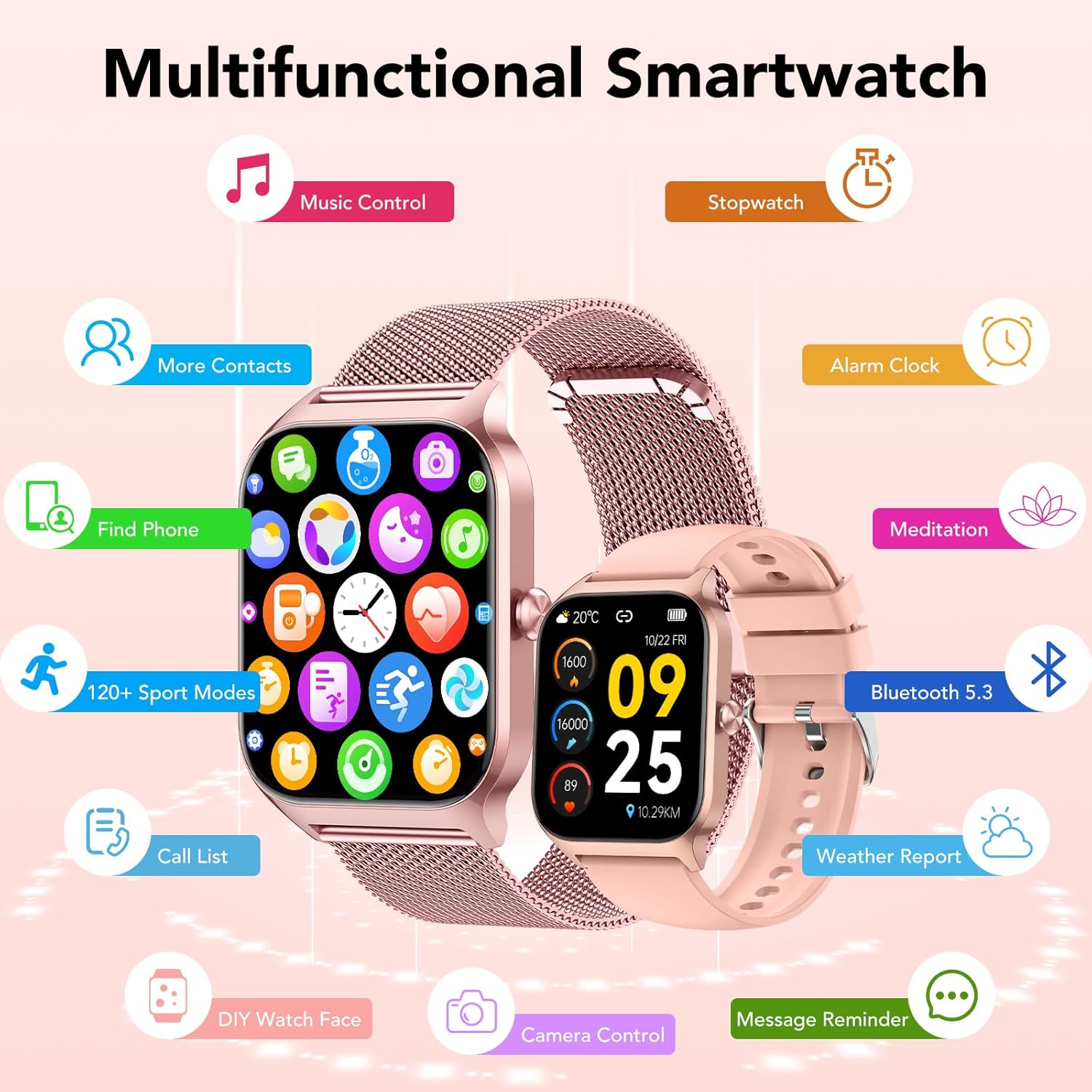 Smartwatch Damen mit Telefonfunktion, 1,85'' Zoll HD Fitnessuhr, Smart Watch 200+Sportmodi Fitness Tracker mit Herzfrequenz/Spo2/Schrittzähler/Schlafmonitor, IP68 Wasserdichte Sportuhr für iOS Android – Bild 9