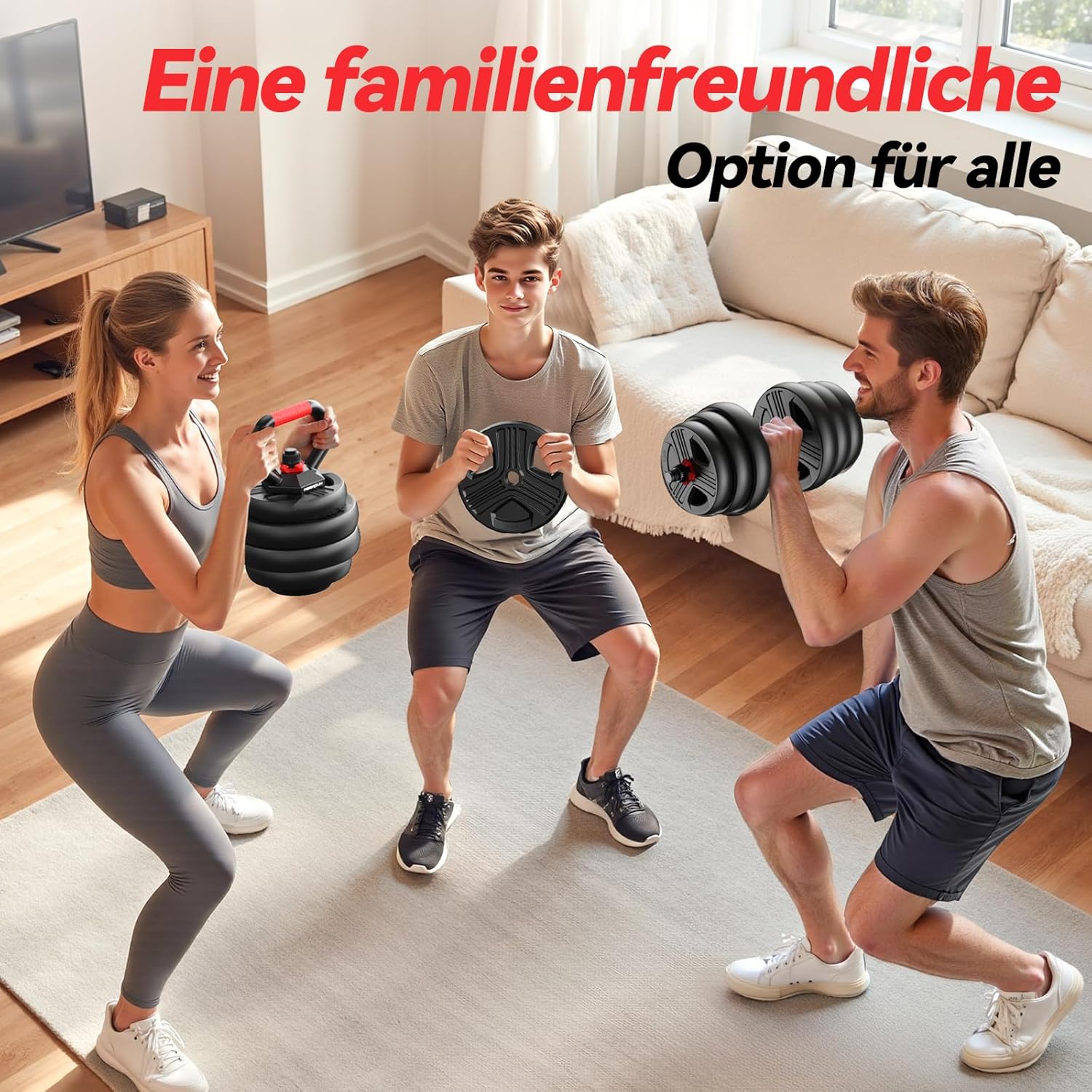 FEIERDUN 10 kg - 40 kg Hanteln verstellbar 2er Set, 5-in-1 Hantelset, Langhantel, Kettlebell, Liegestützständer für Ganzkörpertraining, Krafttraining für Männer und Frauen – Bild 4