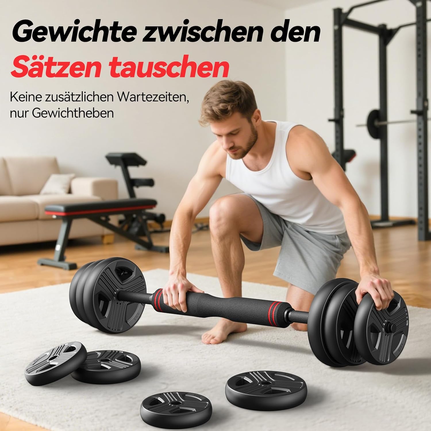 FEIERDUN 10 kg - 40 kg Hanteln verstellbar 2er Set, 5-in-1 Hantelset, Langhantel, Kettlebell, Liegestützständer für Ganzkörpertraining, Krafttraining für Männer und Frauen – Bild 5