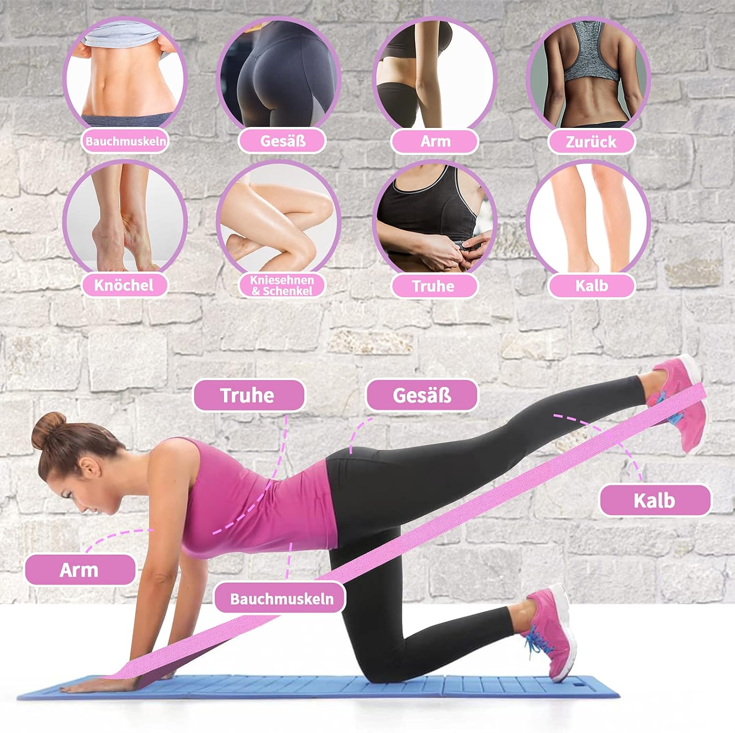 Fitnessband Stoff-Widerstandsbänder – Lange Widerstandsbänder, rutschfestes Gymnastikband, Klimmzugband für Krafttraining, Crossfit, Yoga, Heimtraining – Bild 2