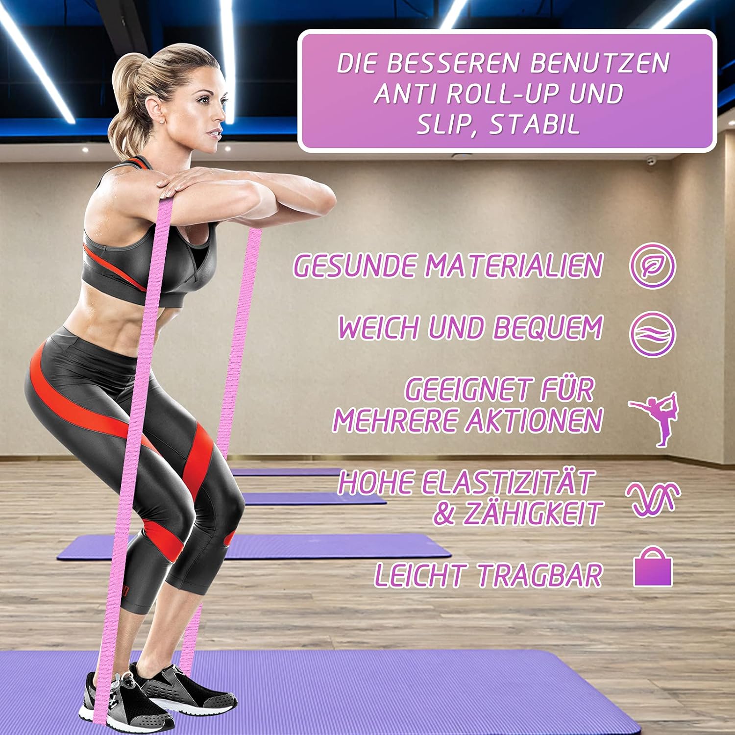 Fitnessband Stoff-Widerstandsbänder – Lange Widerstandsbänder, rutschfestes Gymnastikband, Klimmzugband für Krafttraining, Crossfit, Yoga, Heimtraining – Bild 4