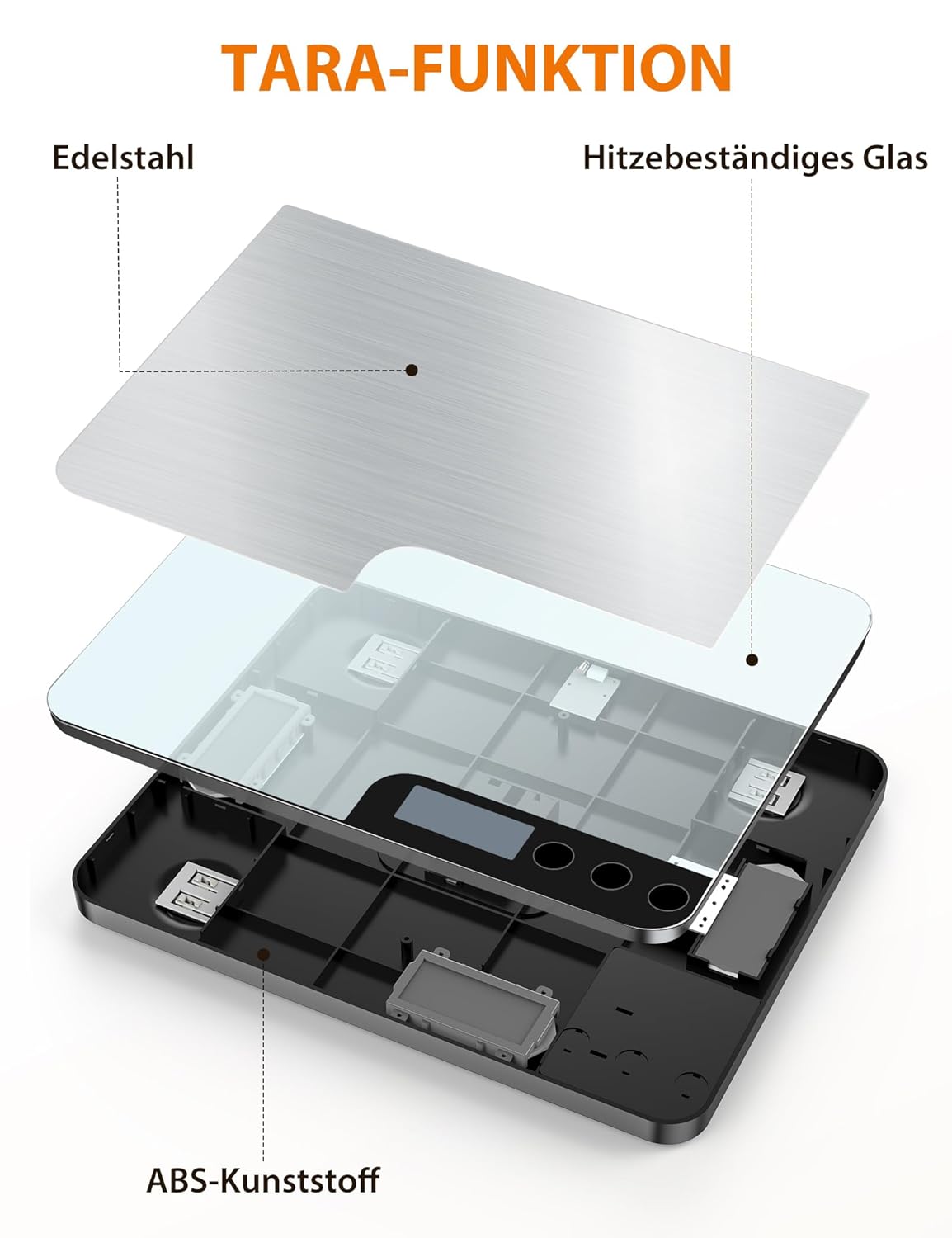 Digitale Küchenwaage mit LCD-Display und Tara-Funktion, präzise 1-g-Messung zum Backen und Kochen, helles Silber – Bild 4
