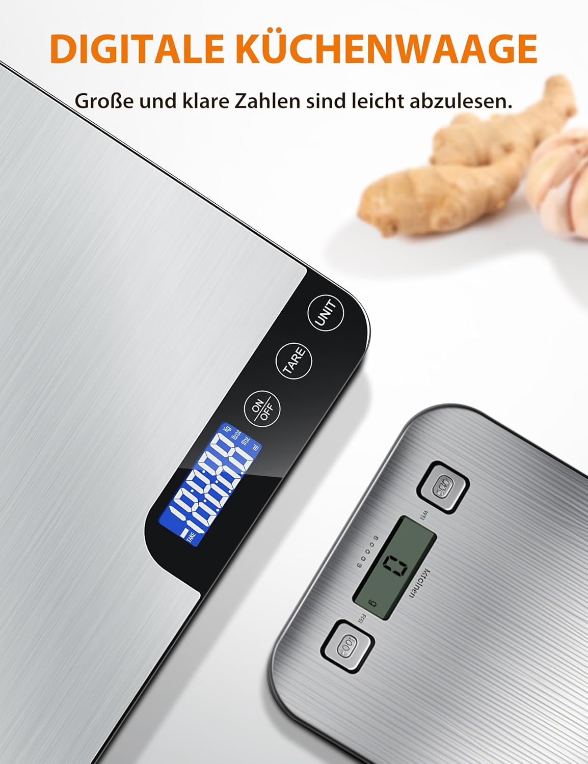 Digitale Küchenwaage mit LCD-Display und Tara-Funktion, präzise 1-g-Messung zum Backen und Kochen, helles Silber – Bild 6