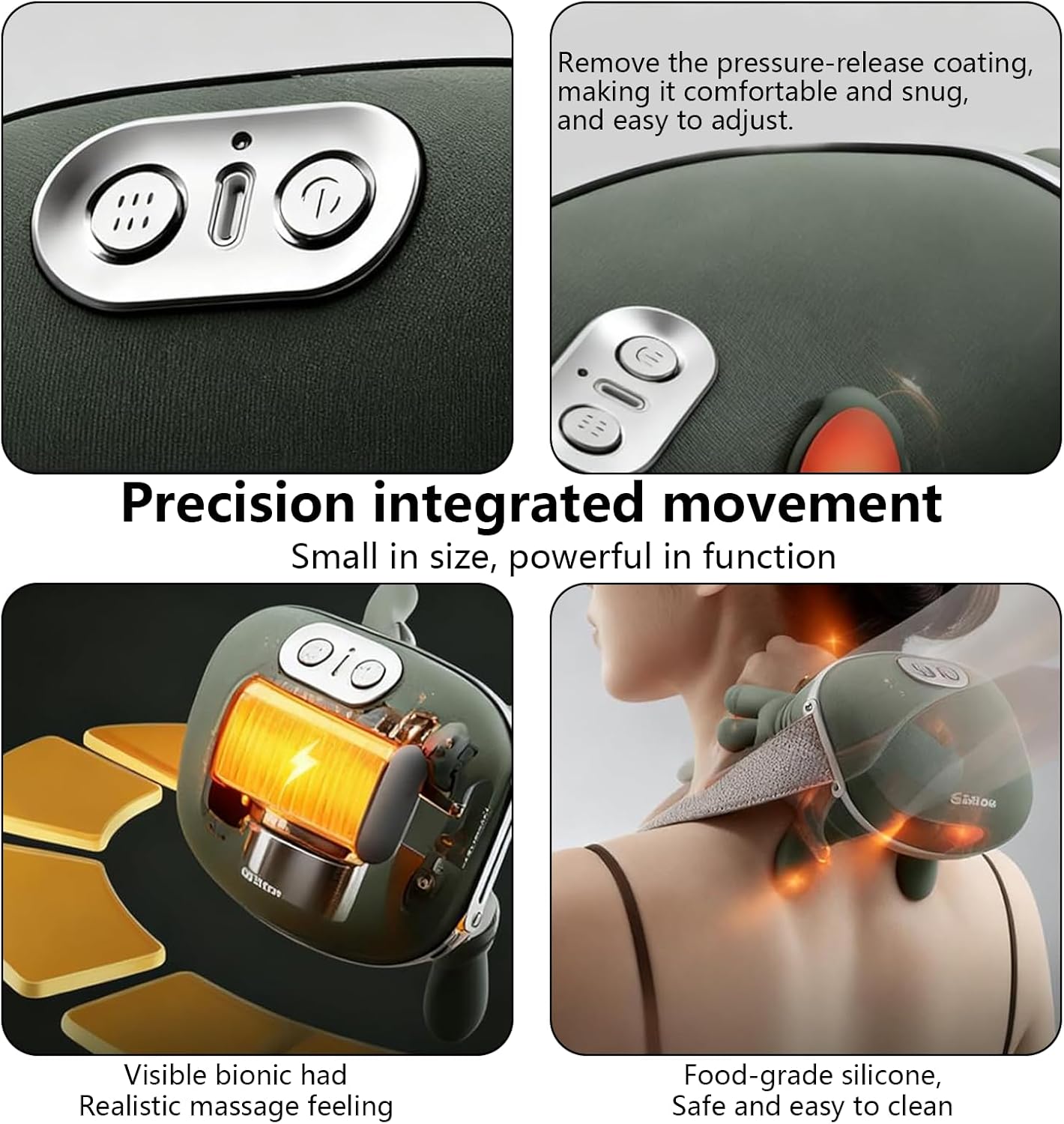 Nackenmassagegerät mit Wärme, 4D-Nacken- und Schultermassagegerät mit 3 Massagefunktionen & 2 Wärmeeinstellungen, kabelloses U-förmiges Massagekissen zur Muskelentspannung, ideal für Zuhause (grün) – Bild 3