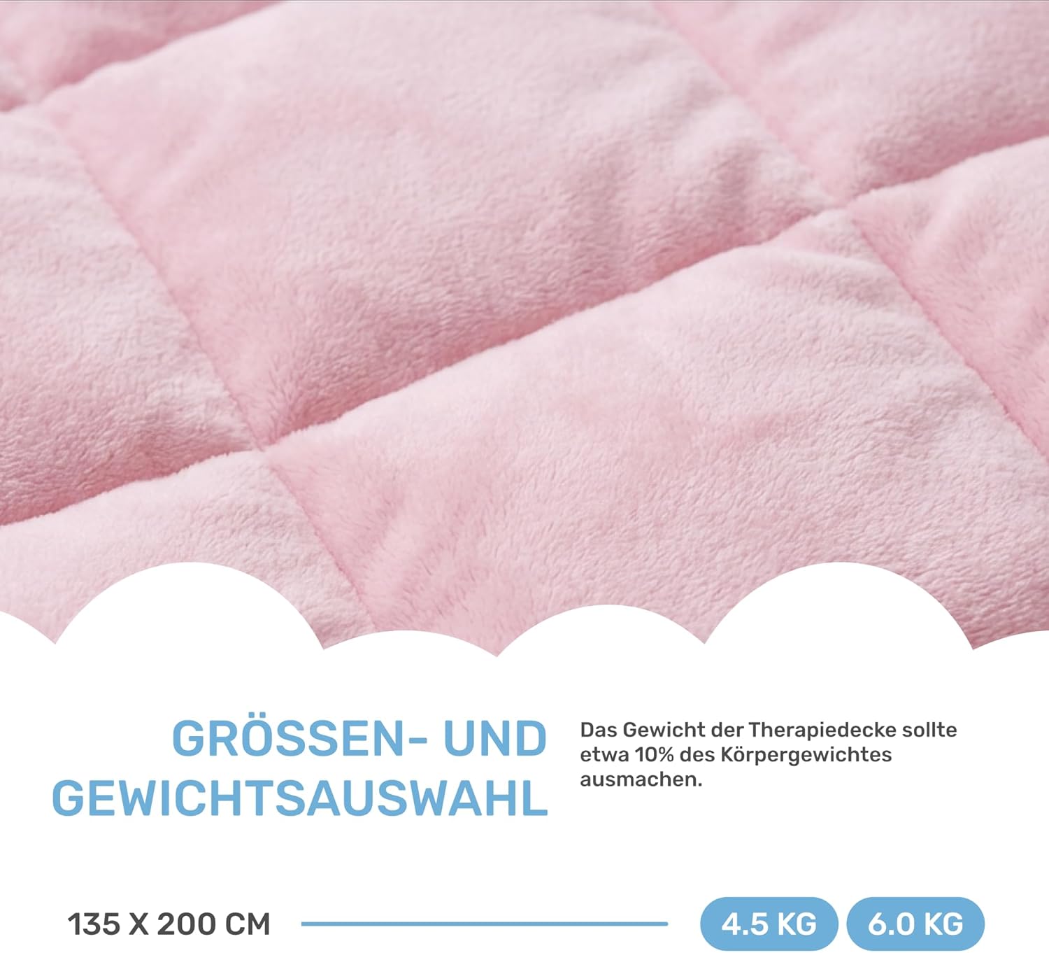 Dailydream Therapie-Gewichtsdecke 135 x 200 cm, 6 kg, rosa, flauschiges Fleece mit Glasperlenfüllung, schwere Decke zum Schlafen, Gewichtsdecke, Therapiedecke, Körpergewicht 53–65 kg – Bild 6