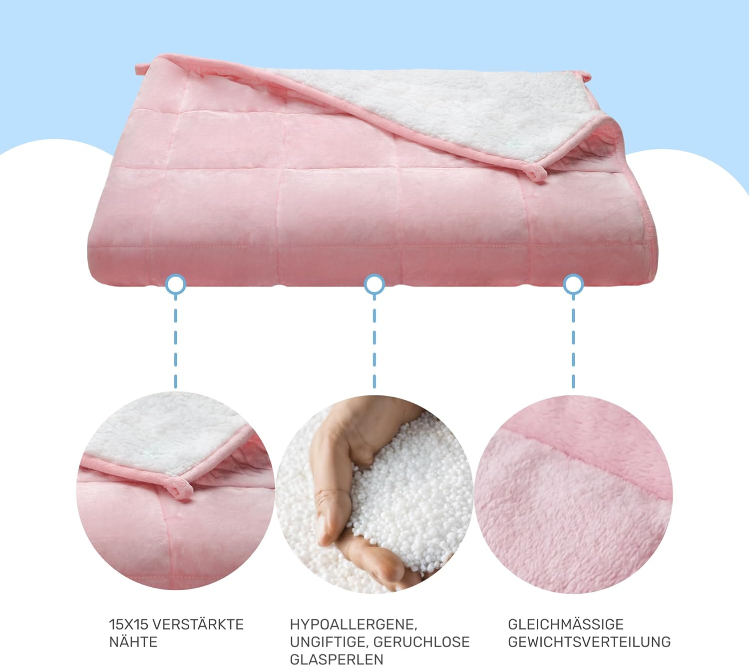 Dailydream Therapie-Gewichtsdecke 135 x 200 cm, 6 kg, rosa, flauschiges Fleece mit Glasperlenfüllung, schwere Decke zum Schlafen, Gewichtsdecke, Therapiedecke, Körpergewicht 53–65 kg – Bild 7