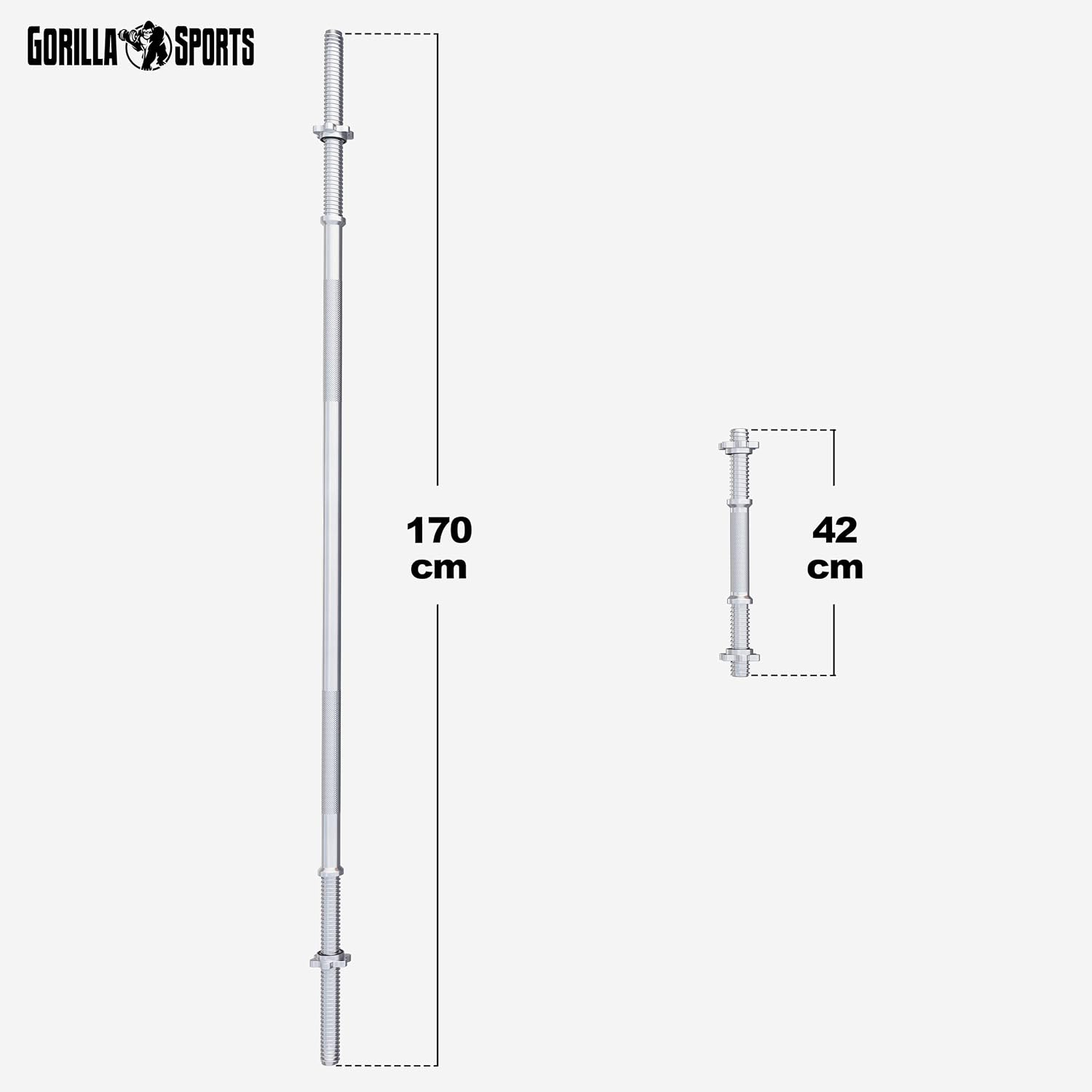 GORILLA SPORTS® Langhantel-Set – 60 kg, 100 kg oder 130 kg, Langhantelstange 170 cm, 2 Hanteln, Hantelscheiben aus Kunststoff, 30 mm, mit Spinlock-Kragen – Hantel-Set, Langhanteln, Gewichte, Fitness – Bild 2