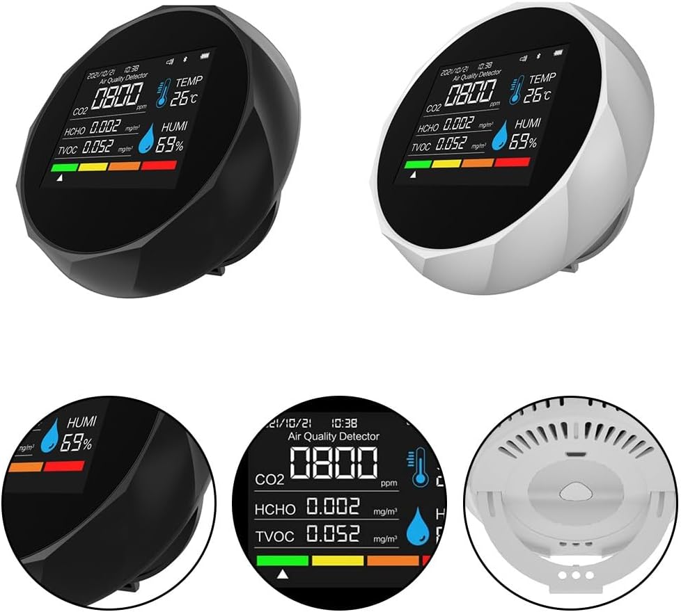 Kohlendioxidmelder, 6 Zoll Luftqualitätsmonitor mit WiFi-App, TVOC Temperaturfeuchtigkeitssensor, Soundalarm für Home Office, Schwarz – Bild 2