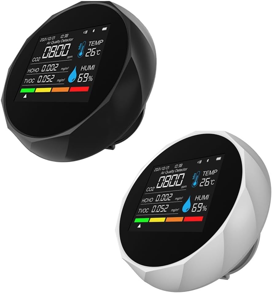 Kohlendioxidmelder, 6 Zoll Luftqualitätsmonitor mit WiFi-App, TVOC Temperaturfeuchtigkeitssensor, Soundalarm für Home Office, Schwarz – Bild 3