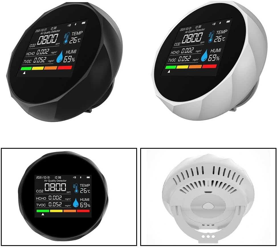 Kohlendioxidmelder, 6 Zoll Luftqualitätsmonitor mit WiFi-App, TVOC Temperaturfeuchtigkeitssensor, Soundalarm für Home Office, Schwarz – Bild 4