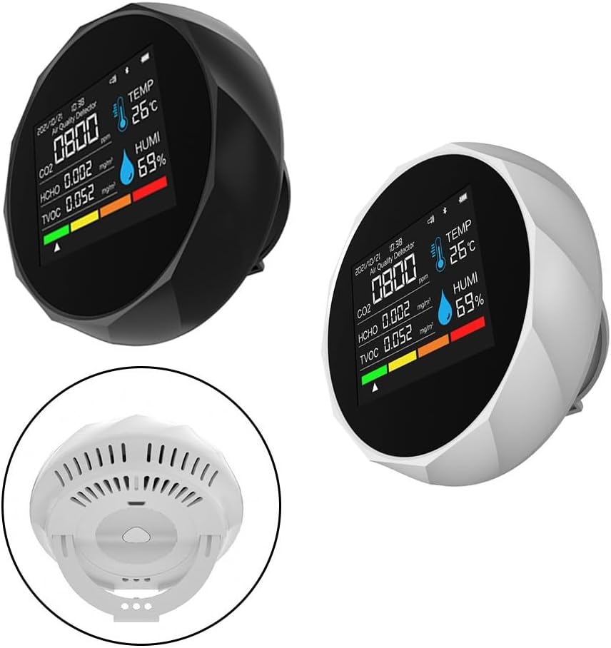 Kohlendioxidmelder, 6 Zoll Luftqualitätsmonitor mit WiFi-App, TVOC Temperaturfeuchtigkeitssensor, Soundalarm für Home Office, Schwarz – Bild 5