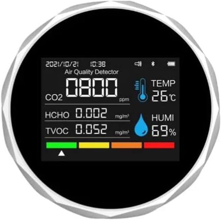 Kohlendioxidmelder, 6 Zoll Luftqualitätsmonitor mit WiFi-App, TVOC Temperaturfeuchtigkeitssensor, Soundalarm für Home Office, Schwarz – Bild 6