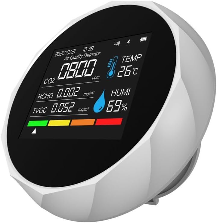 Kohlendioxidmelder, 6 Zoll Luftqualitätsmonitor mit WiFi-App, TVOC Temperaturfeuchtigkeitssensor, Soundalarm für Home Office, Schwarz – Bild 7