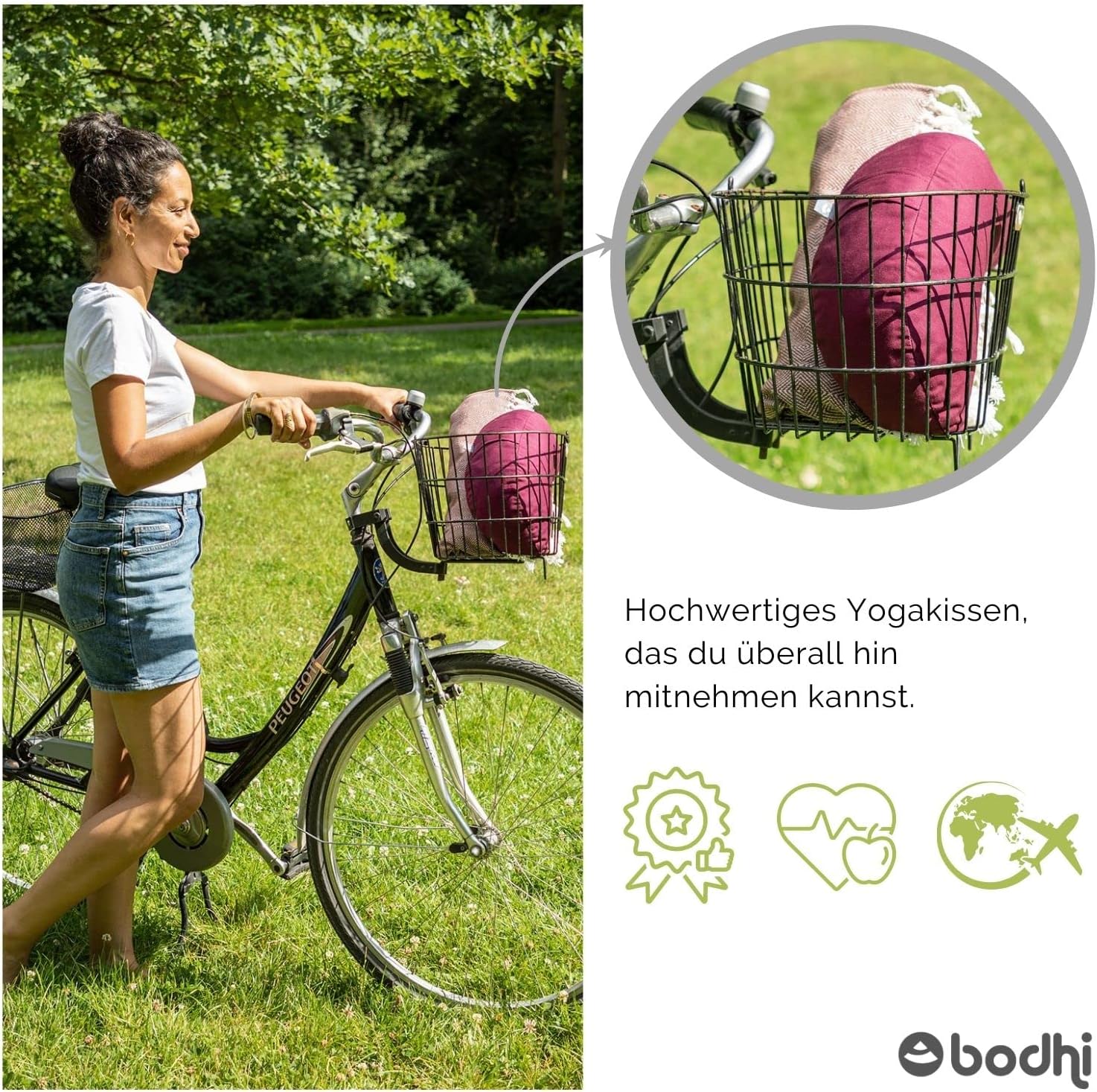 Bodhi Meditationskissen Halbmond Mini | Yogi Moon Eco | Bezug aus 100 % Bio-Baumwolle | Yogakissen halbmondförmig mit Buchweizenfüllung | Halbmondkissen für Yoga & Meditation | Natürlich – Bild 5