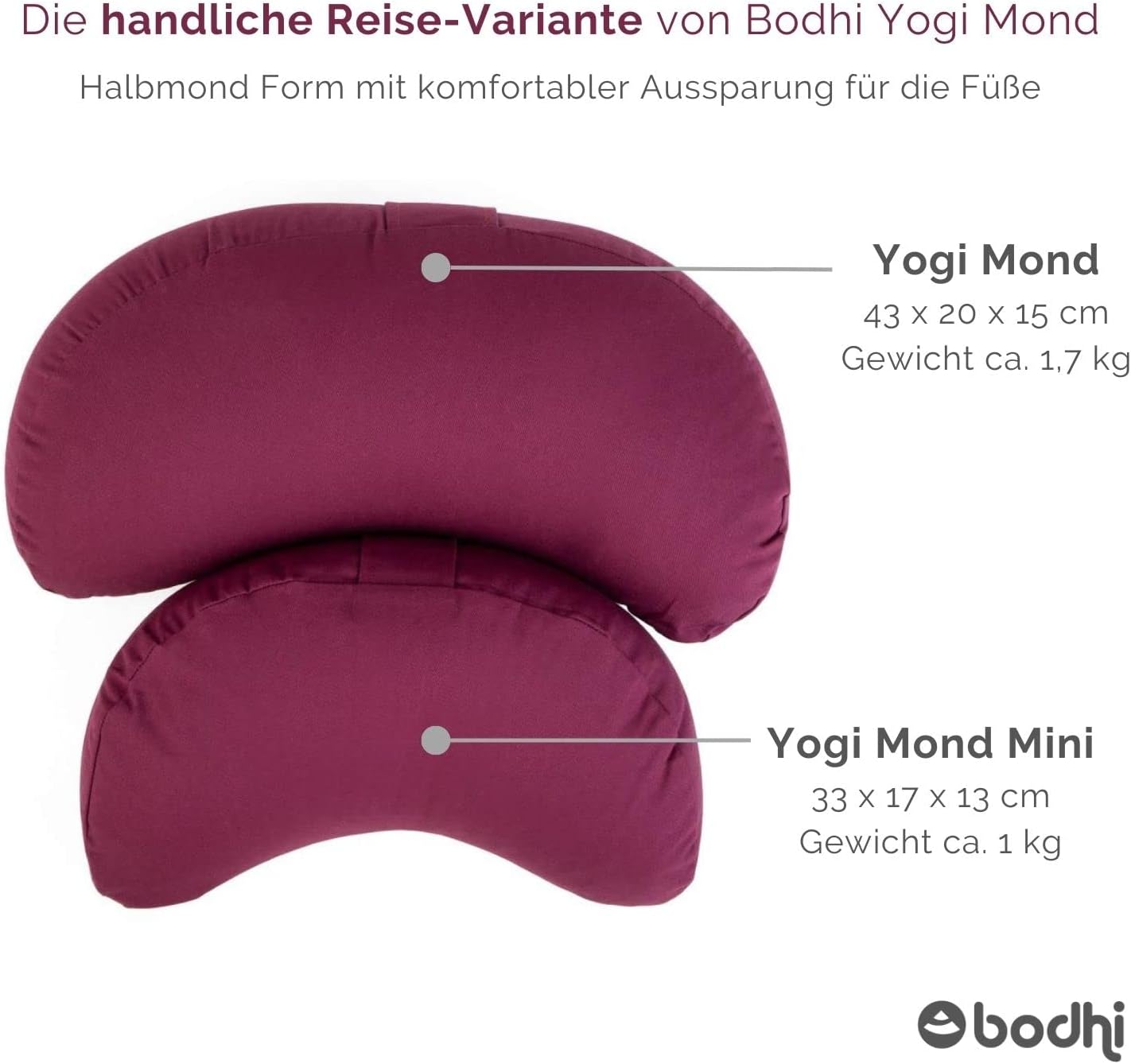 Bodhi Meditationskissen Halbmond Mini | Yogi Moon Eco | Bezug aus 100 % Bio-Baumwolle | Yogakissen halbmondförmig mit Buchweizenfüllung | Halbmondkissen für Yoga & Meditation | Natürlich – Bild 7