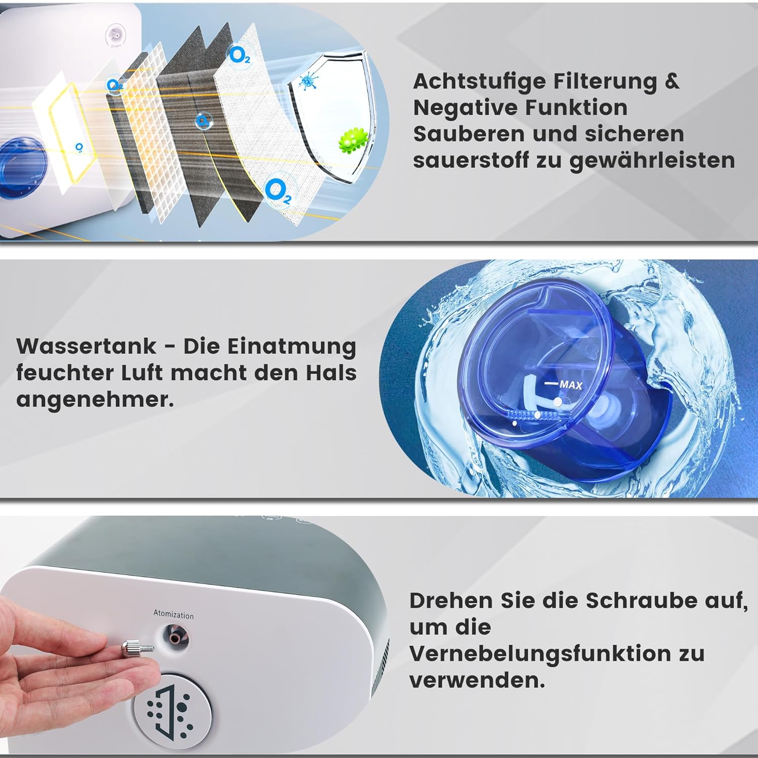 Sauerstoffkonzentrator, Hohe Konzentration Sauerstoffgerät 2-9 L/min 96%, Sauerstoffgerät für Zuhause, 24-Stunden-Zyklusarbeit Sauerstoffdurchfluss Einstellbare Sauerstoffmaschine(Anleitung in Deutsch – Bild 6