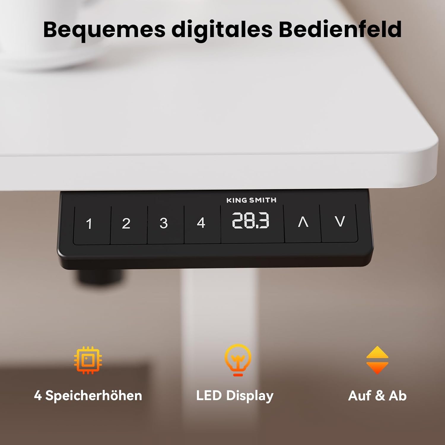 WALKINGDESK Höhenverstellbarer Schreibtisch, elektrisch 120 x 60 cm, Computertisch, Stehsitztisch, höhenverstellbar mit 4 Memory-Funktionen, Stehpult mit 2 Haken für Büro, Verbindungsplatte, weiß – Bild 8