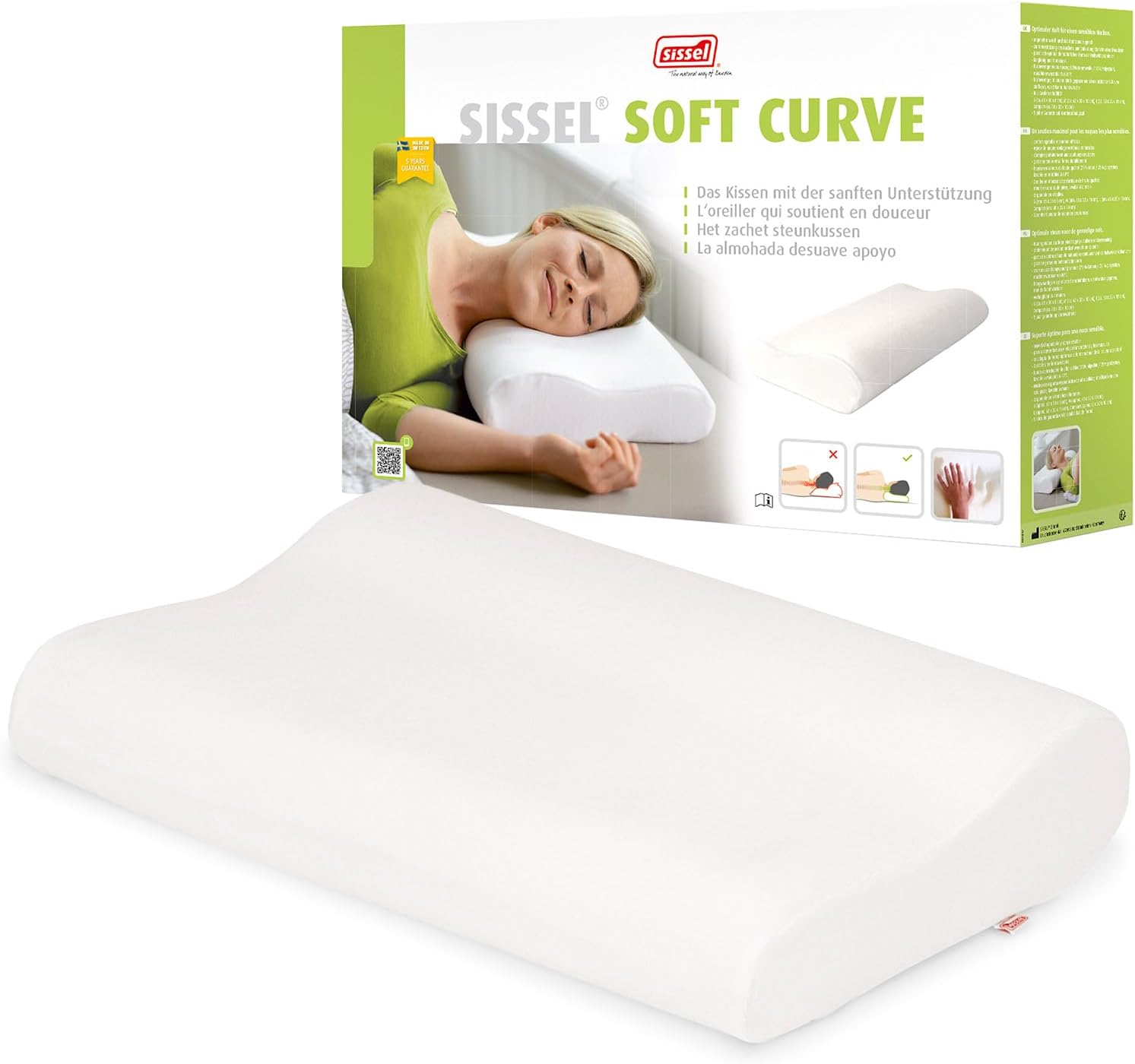 SISSEL Soft Curve Nackenkissen, orthopädisches Kissen aus viskoelastischem Schaumstoff, ergonomisches Kissen für Nacken und Wirbelsäule, Nackenstützkissen mit waschbarem Veloursbezug