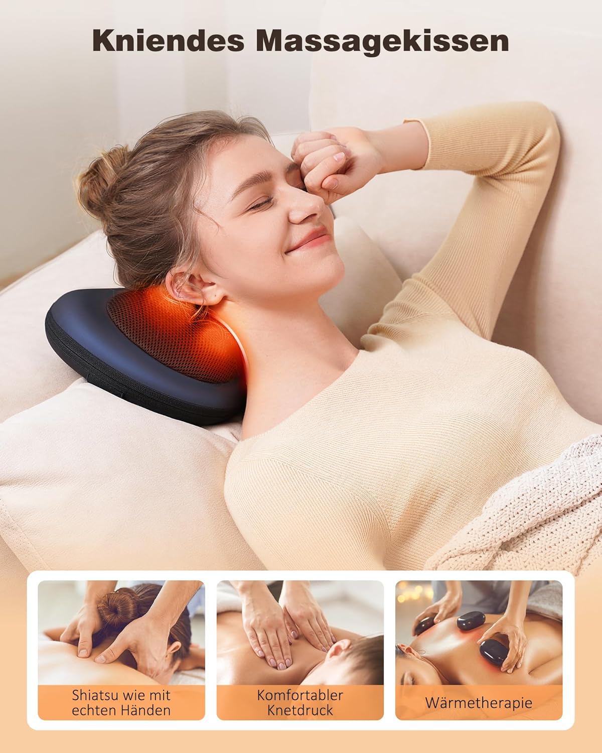 KNQZE Nackenmassagegerät mit Wärmefunktion, Shiatsu Massagegerät mit 3D Rotierenden Massageköpfen, Massagekissen für Nacken Schulter Rücken, Rückenmassagegerät für Büro Zuhause – Fernbedienung – Bild 2