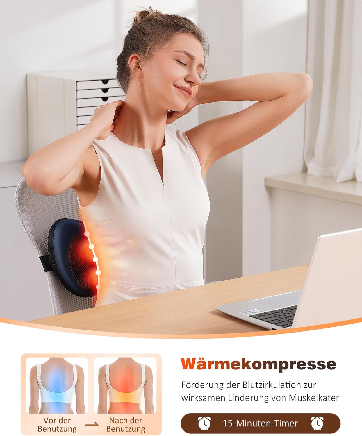 KNQZE Nackenmassagegerät mit Wärmefunktion, Shiatsu Massagegerät mit 3D Rotierenden Massageköpfen, Massagekissen für Nacken Schulter Rücken, Rückenmassagegerät für Büro Zuhause – Fernbedienung – Bild 3