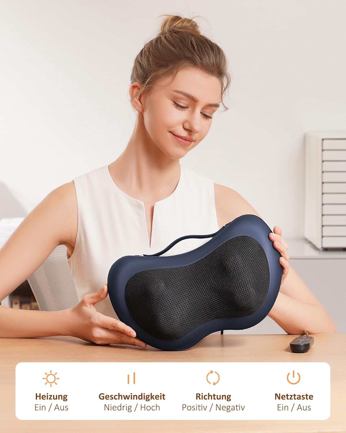 KNQZE Nackenmassagegerät mit Wärmefunktion, Shiatsu Massagegerät mit 3D Rotierenden Massageköpfen, Massagekissen für Nacken Schulter Rücken, Rückenmassagegerät für Büro Zuhause – Fernbedienung – Bild 4