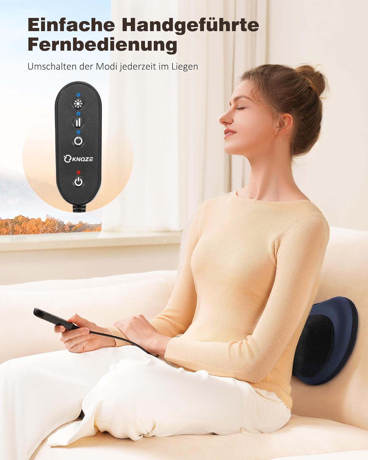 KNQZE Nackenmassagegerät mit Wärmefunktion, Shiatsu Massagegerät mit 3D Rotierenden Massageköpfen, Massagekissen für Nacken Schulter Rücken, Rückenmassagegerät für Büro Zuhause – Fernbedienung – Bild 9