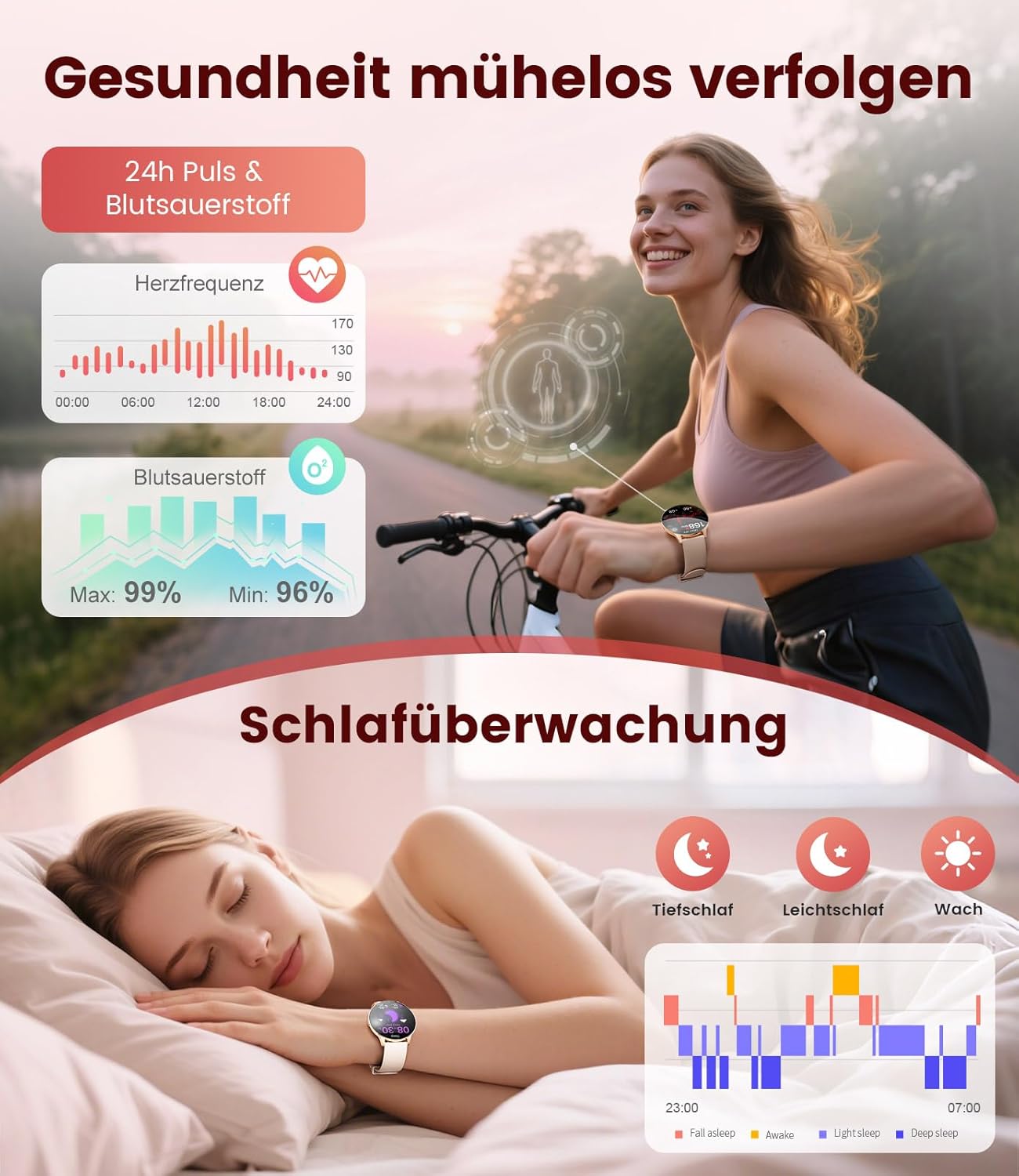 Damen-Smartwatch mit Anrufen – 7,99 mm ultradünne elegante Fitnessuhr mit 1,43 Zoll HD Always-On-Display, IP68 wasserdicht, 100+ Sportmodi, Damengesundheit für iOS Android, Roségold – Bild 4