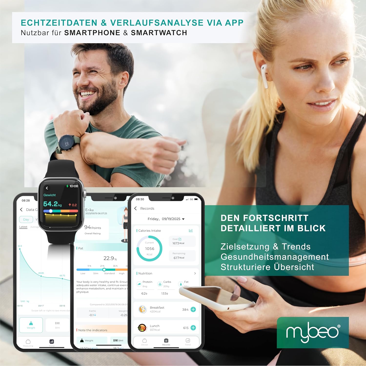 Mybeo Körperfettwaage mit Handsensoren mit App, digitale Bluetooth-Körperwaage, Personenwaage, Multifunktionswaage, digitaler Display-Griff für präzise Ergebnisse mit Körperfettanalyse – Bild 5