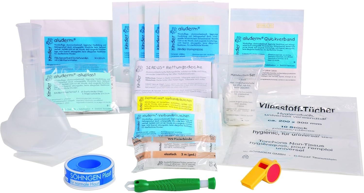 Söhngen KiTa on the Go Erste-Hilfe-Set blau (Verbandset mit Füllung, für Kinder/Kleinkinder, Bandagen + Erste-Hilfe-Material in kleinen Größen, Notfallset, Pflaster, Mitnahmeset) 0350002b – Bild 2