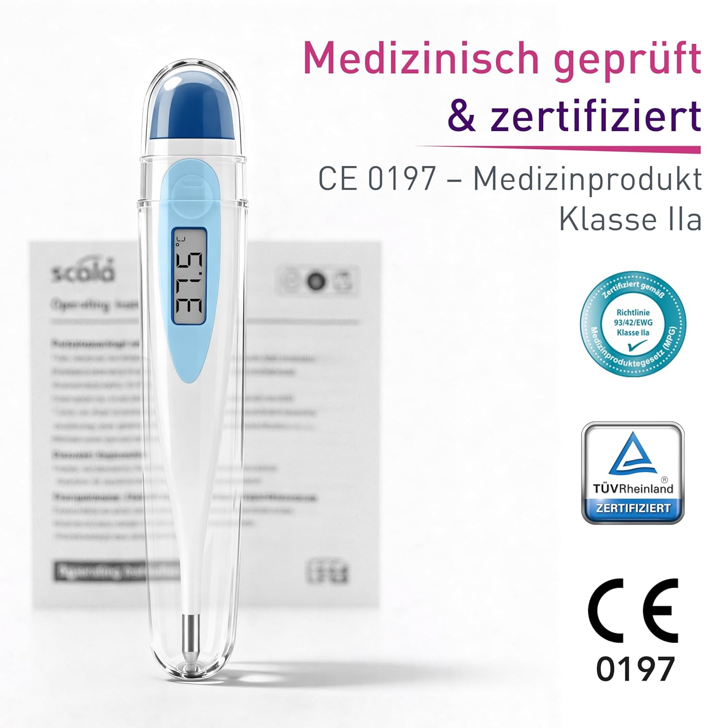 scala SC 17 blau digitales Fieberthermometer mit Fieberalarm wasserfest und einfach zu reinigen. Für Kinder, Babys und Erwachsene zur Messung der Körpertemperatur oral, axial oder rektal – Bild 6