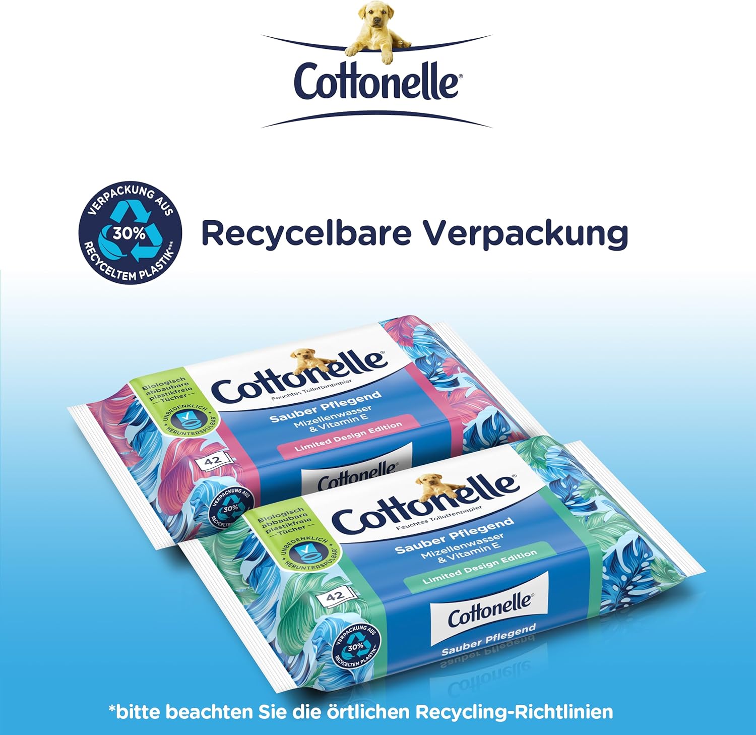 Cottonelle Feuchtes Toilettenpapier, sauber pflegend, mizellares Wasser und Baumwollduft, biologisch abbaubar, plastikfrei, wiederverschließbar, Vorteilspackung, 12 x 42 Feuchttücher – Bild 5