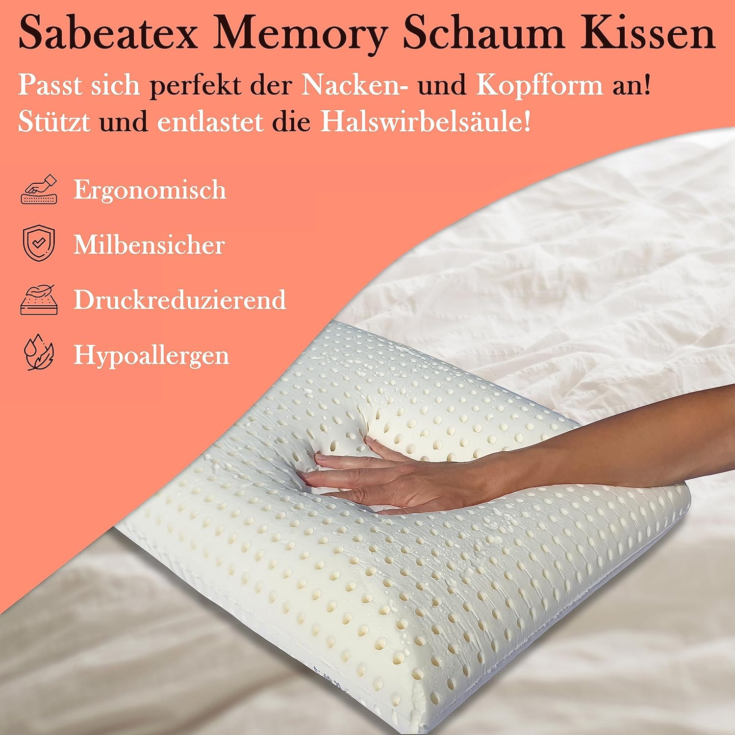 Nackenstützkissen, 72 x 42 x 15 cm, orthopädisches Memory-Schaum-Kissen, Memory-Schaum-Kissen mit waschbarem Bezug, hypoallergenes und milbenresistentes Kissen – Bild 2