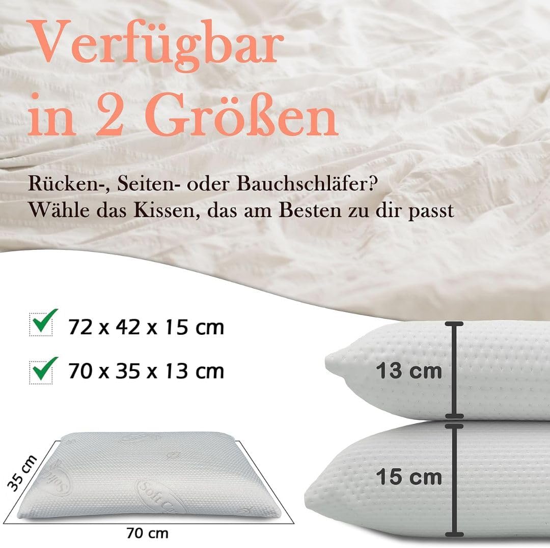 Nackenstützkissen, 72 x 42 x 15 cm, orthopädisches Memory-Schaum-Kissen, Memory-Schaum-Kissen mit waschbarem Bezug, hypoallergenes und milbenresistentes Kissen – Bild 4