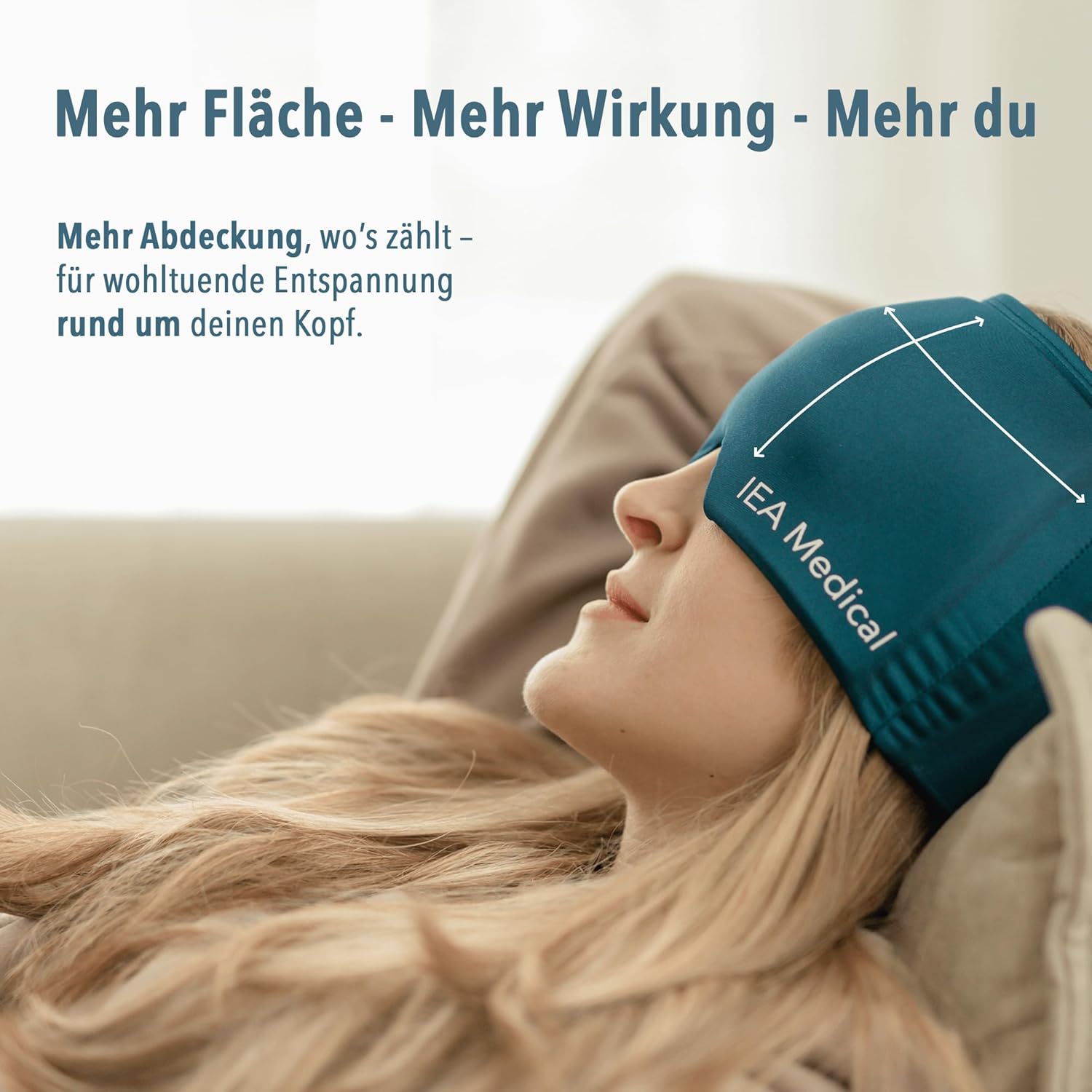 IEA Medical Migränemaske – 360° Gel Kühlmaske & Wärmemaske gegen Migräne, Einheitsgröße, Kopfschmerzmütze, Schlafmaske, kühlend, Kühlmütze Migräne, kühlende Kopfmaske – Bild 5