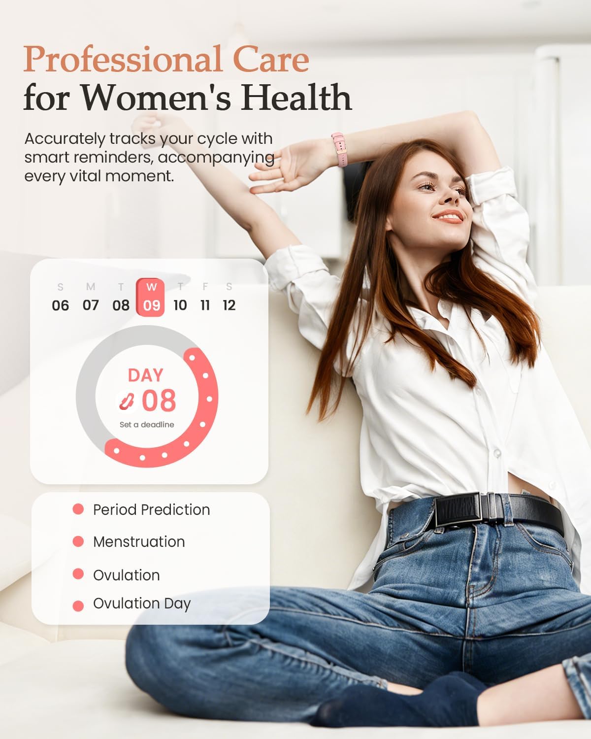 Damen Smartwatch 1,27 Zoll HD Fitnessuhr mit Telefonfunktion, Menstruationszyklus, 120+ Sportmodi, 24H Herzfrequenzmonitor, 24H SpO2, Schlafmonitor, Kalorien, Fitnesstracker, IP68 iOS Android Gold Schwarz – Bild 4