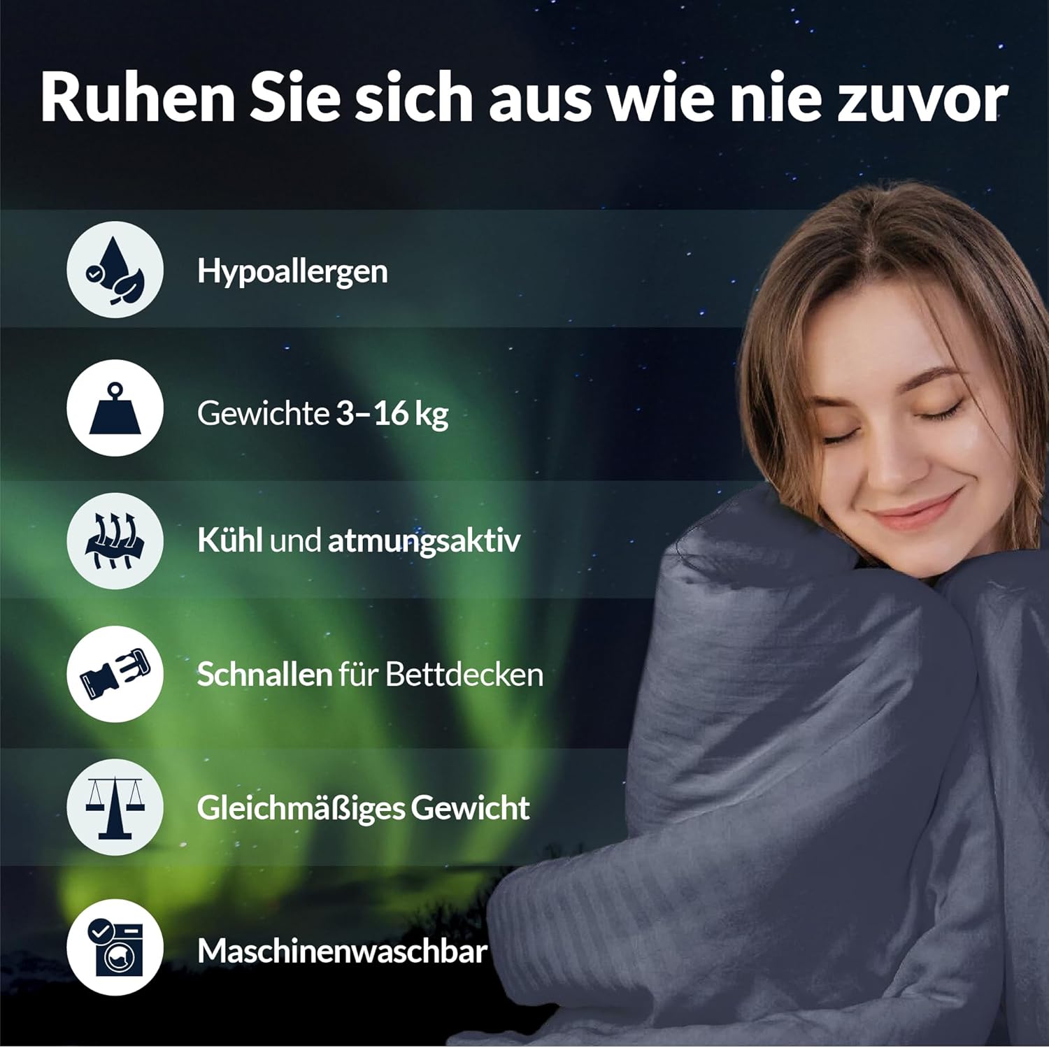 Polar Night Gewichtsdecke für Erwachsene 150 x 200 cm, 9 kg – Gewichtsdecke für Tiefschlaf, schwere Decke, Therapiedecke aus 100 % Mikrofaser, Entspannungsdecke, Öko-Tex 100 Standard-Bettdecke – Bild 5