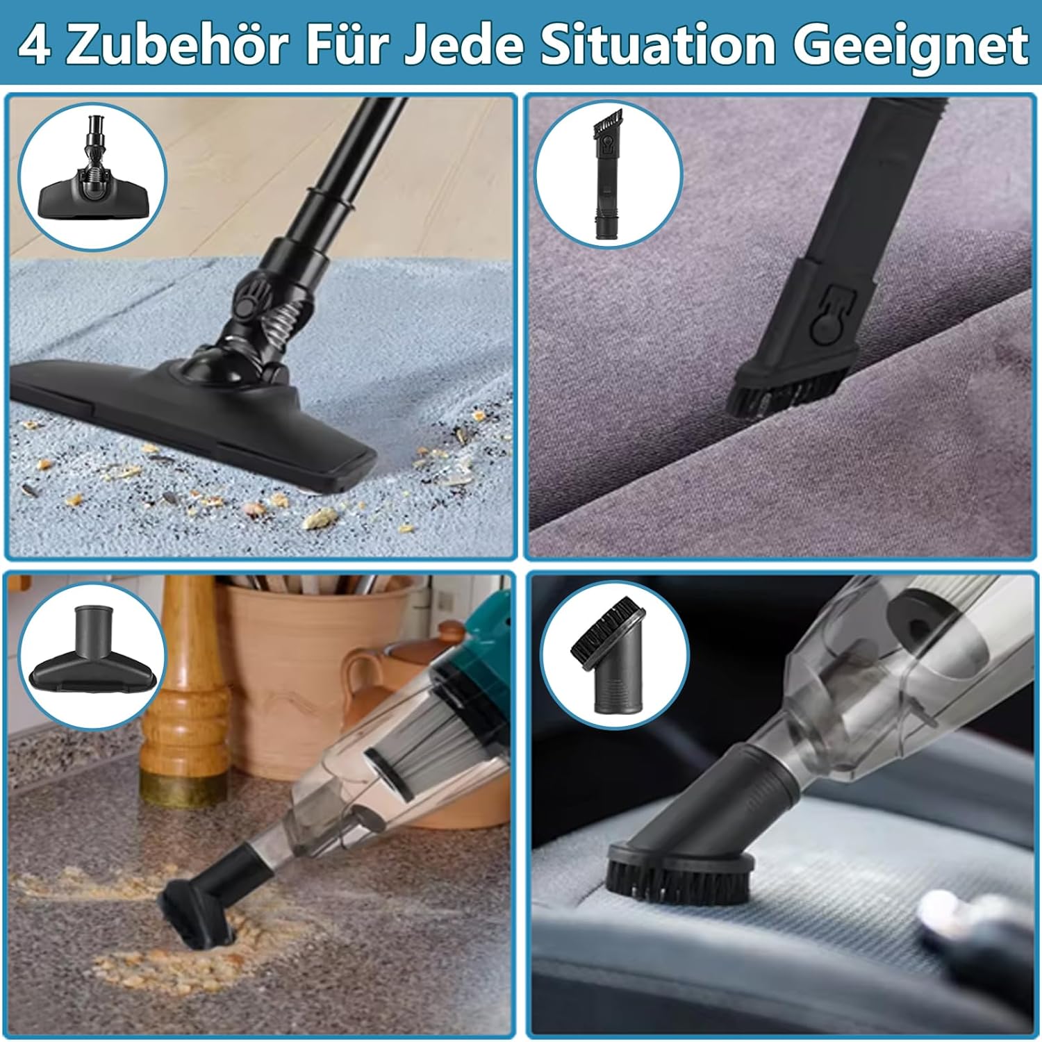 Akku Staubsauger für Makita Akku 18V, Starke 10000Pa Kabelloser Handstaubsauger Akku mit LED-Beleuchtung und großem 750ml Staubbehälter für Auto, Zuhause (Blau mit 2 Akkus) – Bild 4