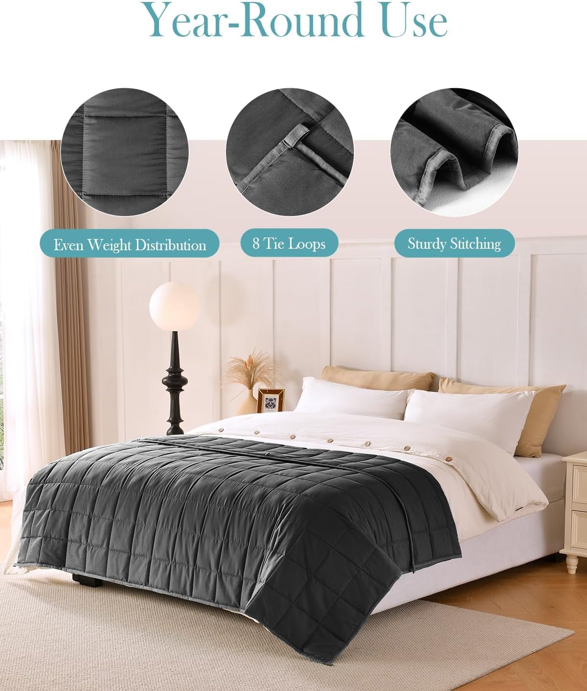 Sivio Gewichtsdecke 7 kg, weiche Gewichtsdecke für Erwachsene, atmungsaktive schwere Mikrofaser mit Glasperlen, Decke für Sofa, Bett, alle Jahreszeiten, 120 x 180 cm, Schwarz – Bild 4
