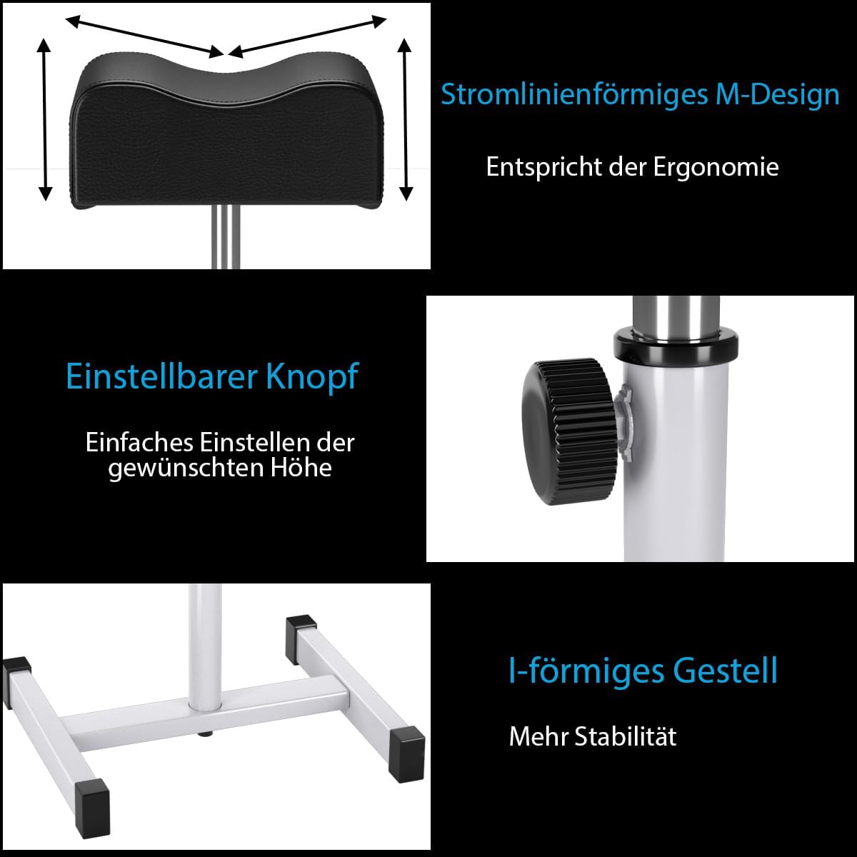 COSTWAY Pediküre-Hocker, Beinstütze höhenverstellbar von 45 cm – 65 cm, Fußstütze, Fußhocker für Nagelpflege in Salons, Spa (schwarz) – Bild 6