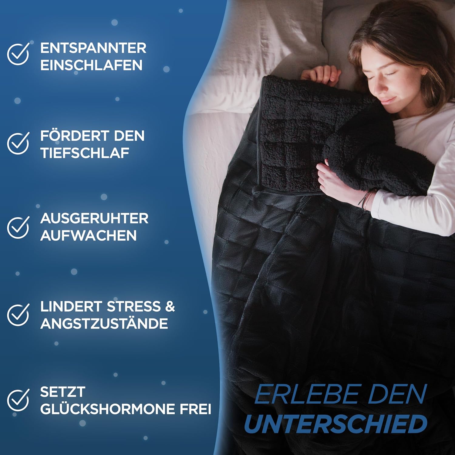 Samthus Gewichtsdecke, 135 x 200 cm, 6 kg, Sherpa-Fleece, Öko-Tex-zertifiziert, Therapie- und Entspannungsdecke, besser schlafen mit unserer schweren Decke, Gewichtsdecke, Schwarz – Bild 3
