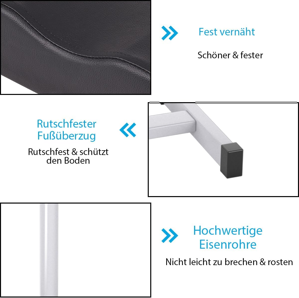 COSTWAY Pediküre-Hocker, Beinstütze höhenverstellbar von 45 cm – 65 cm, Fußstütze, Fußhocker für Nagelpflege in Salons, Spa (schwarz) – Bild 7