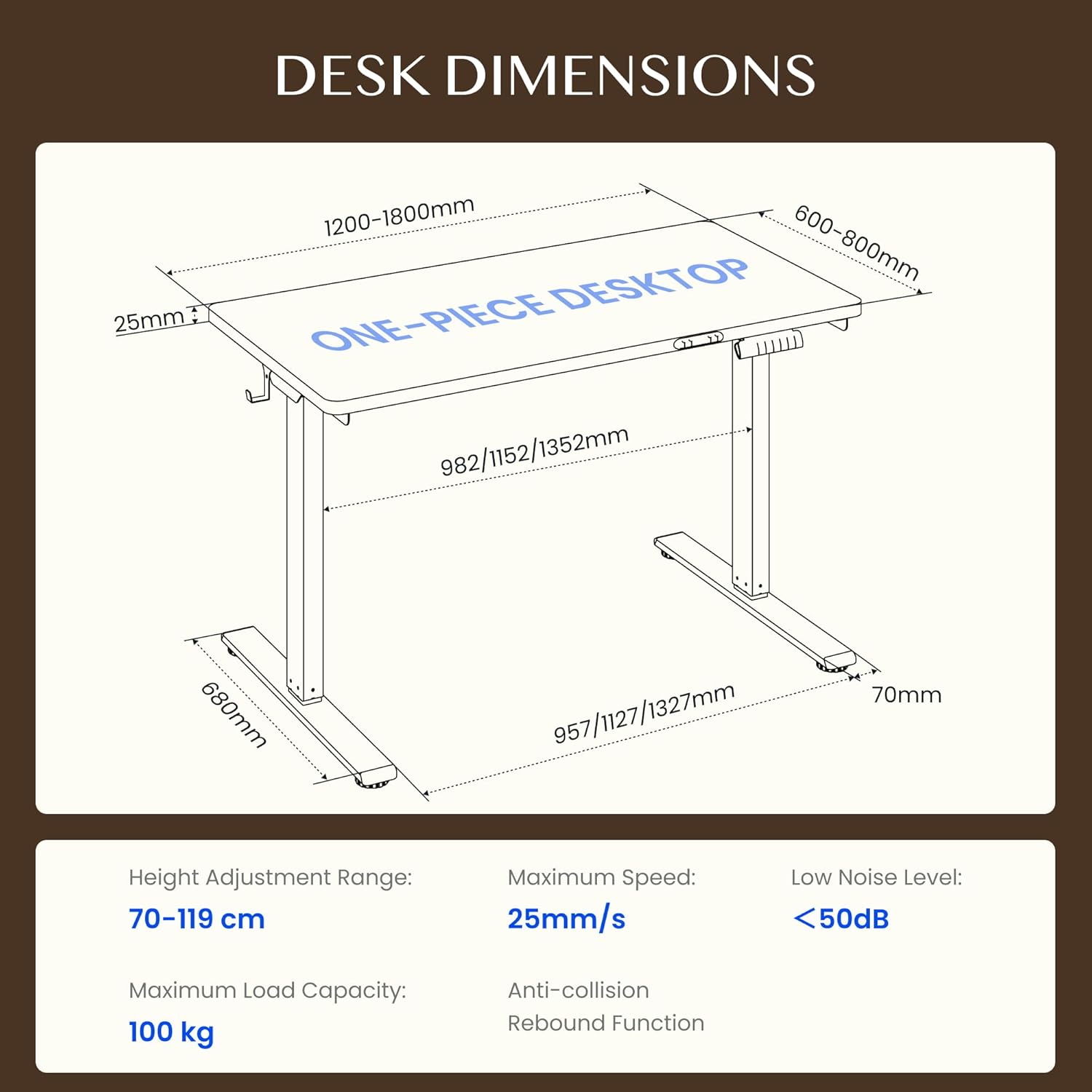 FLEXISPOT höhenverstellbarer Schreibtisch mit 2 Motoren, 25 mm einteilige Tischplatte, ergonomischer Bürotisch, 140 x 80 cm, Walnussbraun, schwarzes Gestell – Bild 2