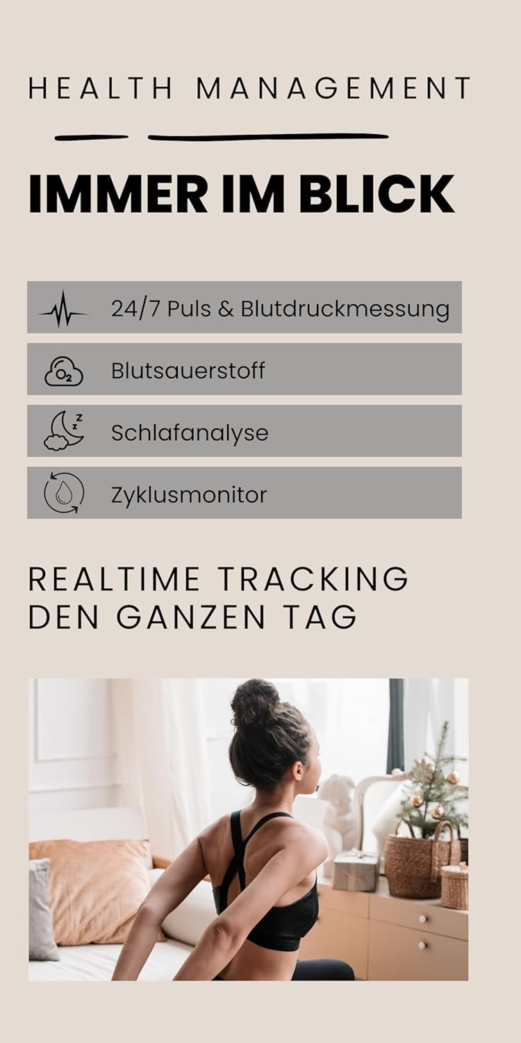 XCOAST Smartwatch Siona 2 Elegance Citrine Gold – Damen-Smartwatch klein, AMOLED-Touchscreen, 24/7 Puls, Schlafmonitor, 21+ Sportmodi, Schrittzähler, wasserdicht, für iOS & Android – Bild 2