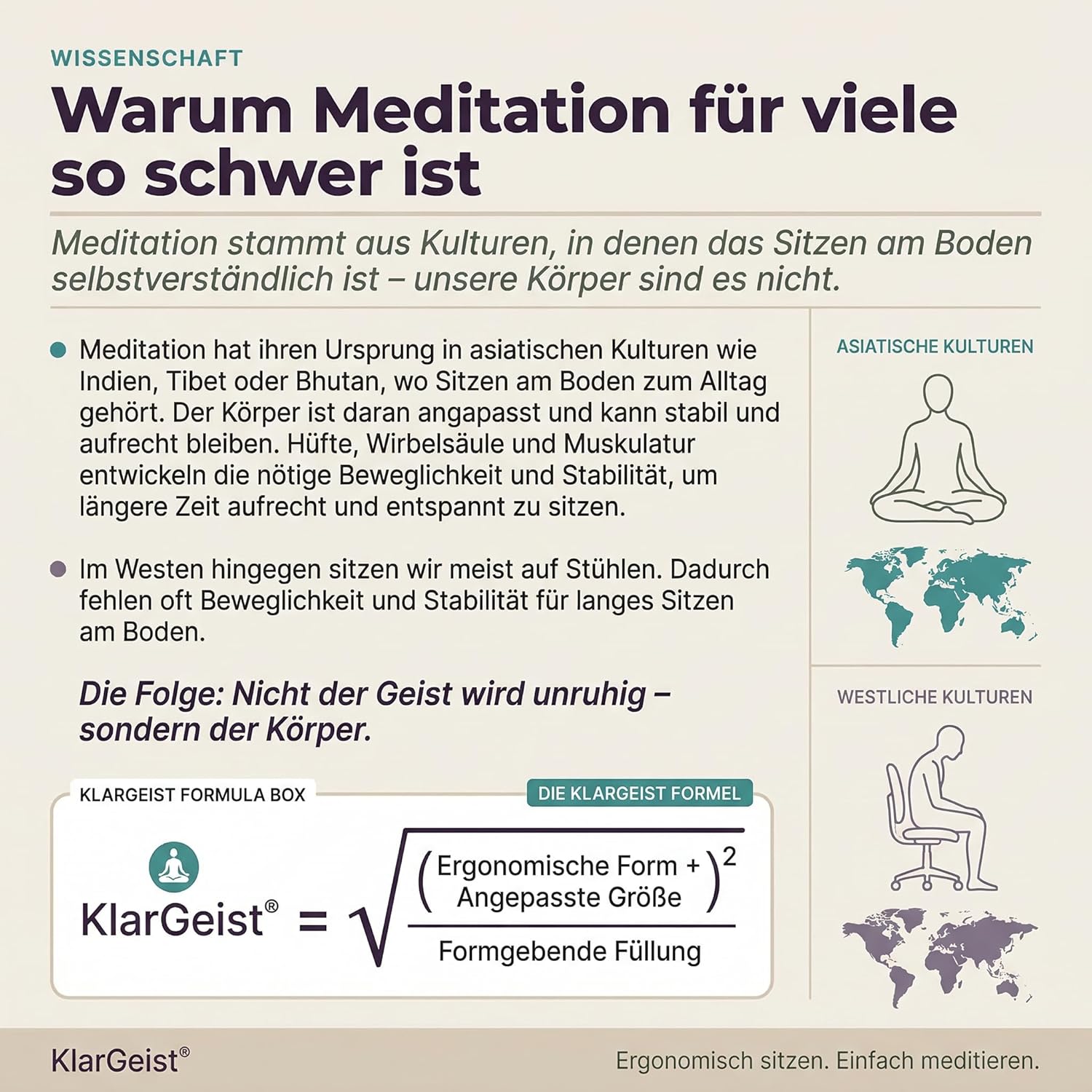Ergo - Ergonomisches Meditationskissen – Das Yoga Kissen & Yogakissen rund | Yoga Sitzkissen Rund | Bodenkissen zum Sitzen | Zafu mit Buchweizenschalen | Meditationskissen Elefant Lila – Bild 8