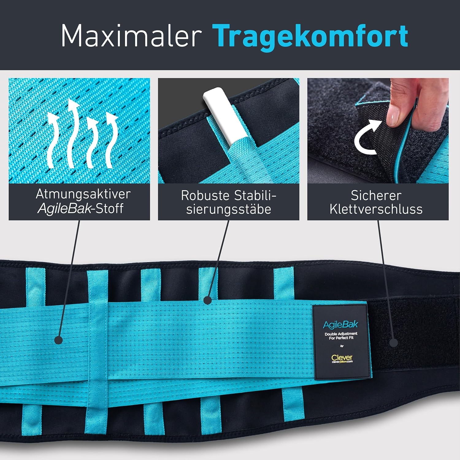 Rückenbandage – lindert Schmerzen und beugt Verletzungen vor. Medizintechnik AgileBak von Clever Yellow – Bild 4