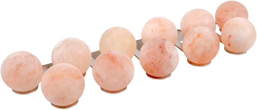 Himalaya-Salzkugeln mit Edelstahl-Wandhalterung – natürlicher Luftreiniger und Salztherapie für die Sauna (11 Stück mit Wandhalterung) – Bild 3