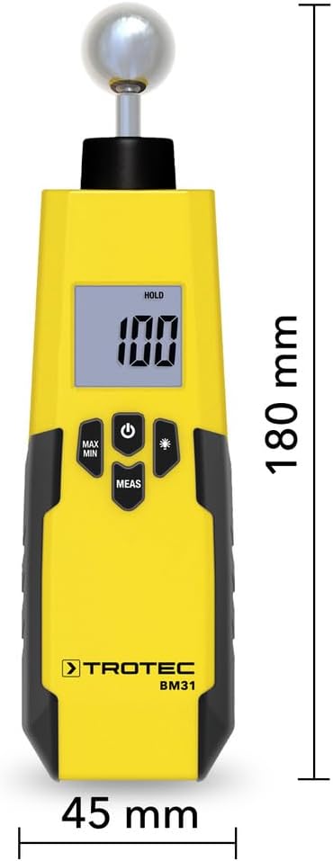 TROTEC BM31 Feuchtigkeitsindikator-Feuchtemessgerät – zerstörungsfreie Messung für Wand, Boden und Decke, 0–100 Stellen, 5–40 mm Eindringtiefe – Bild 2