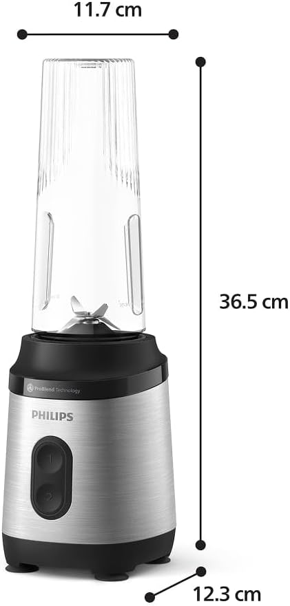 Philips Blend & Go 3000 Series Mini-Smoothie-Mixer – 350 W, 0,6 l Becher, abnehmbares 4-Sterne-Messer, 2 Geschwindigkeiten, spülmaschinenfest, ProBlend-Technologie, kompakt, Silber (HR2671/00) – Bild 6