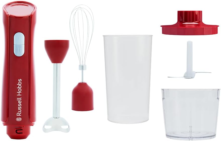 Russell Hobbs Desire Red 27142-56 Stabmixer (3-in-1: Mixer, Schneebesen & Zerkleinerer/Püreestab) (600 ml Rührbecher, spülmaschinenfestes Zubehör, Edelstahlmesser, für Smoothies, Suppen, Saucen & Dips) – Bild 8